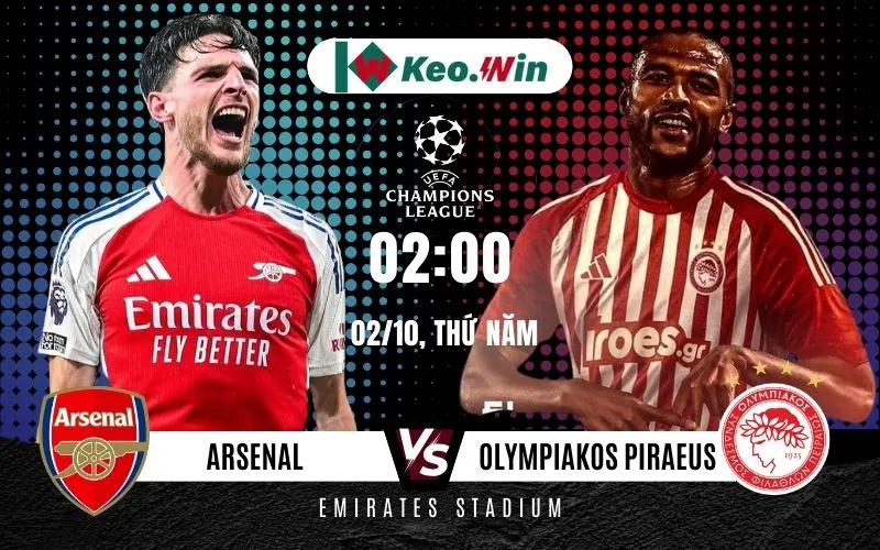 Nhận định Arsenal vs Olympiakos Piraeus 2/10/2025 - Pháo Thủ kiểm soát thế trận